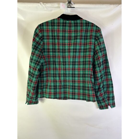 Vintage 90s Pendleton Wool Plaid Velour Collar Blazer Jacket Holiday - Picture 7 of 8